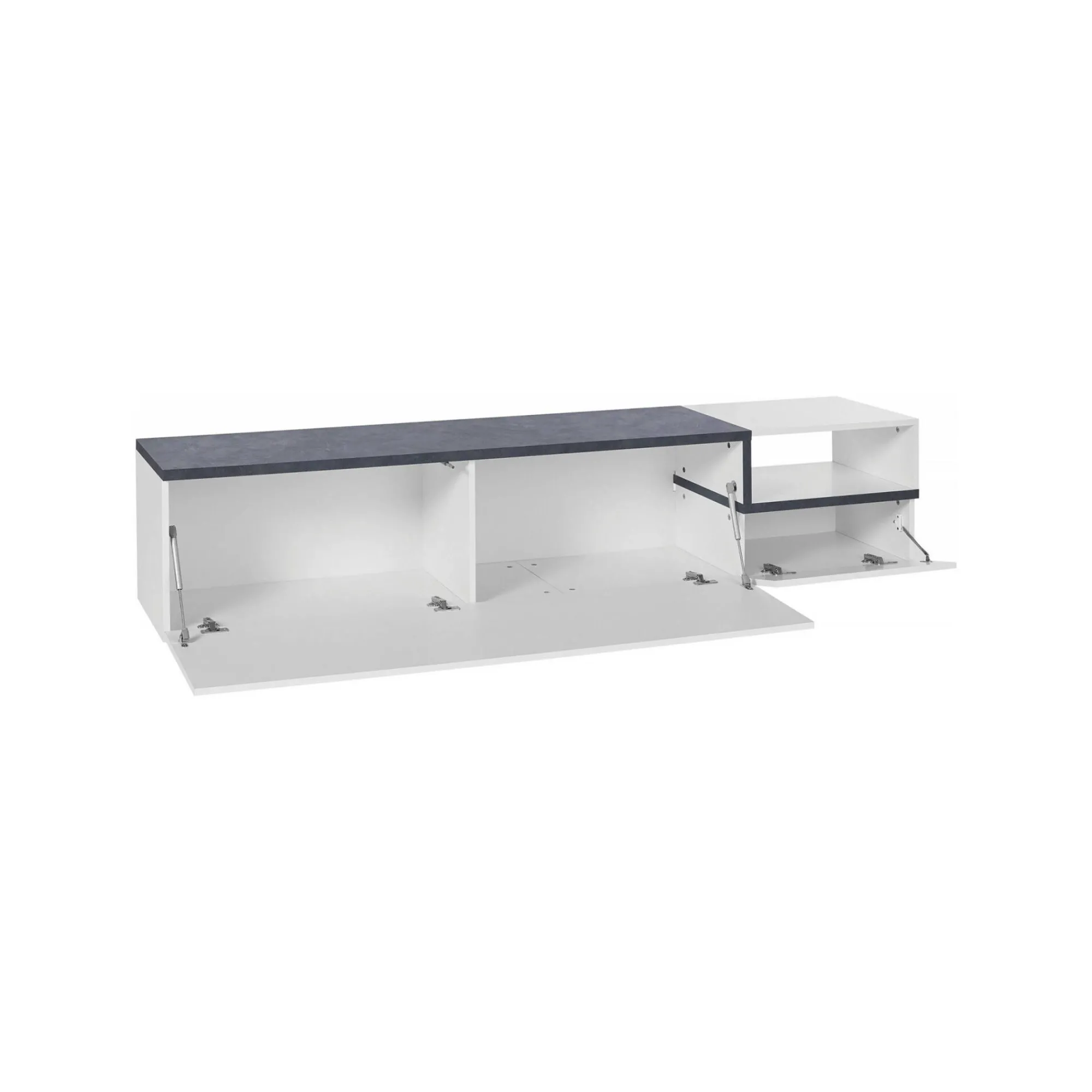 Mobile porta TV Dma, cm 200x40h49, Bianco lucido e Ardesia<Dmora Hot