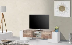 Mobile porta TV Dmartin, cm 190x45h45, Bianco lucido e Acero<Dmora Sale