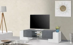 Mobile porta TV Dmartin, cm 190x45h45, Bianco lucido e Ardesia<Dmora Hot