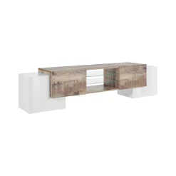Mobile porta TV Dmartin, cm 190x45h45, Bianco lucido e Acero<Dmora Sale