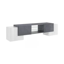 Mobile porta TV Dmartin, cm 190x45h45, Bianco lucido e Ardesia<Dmora Hot