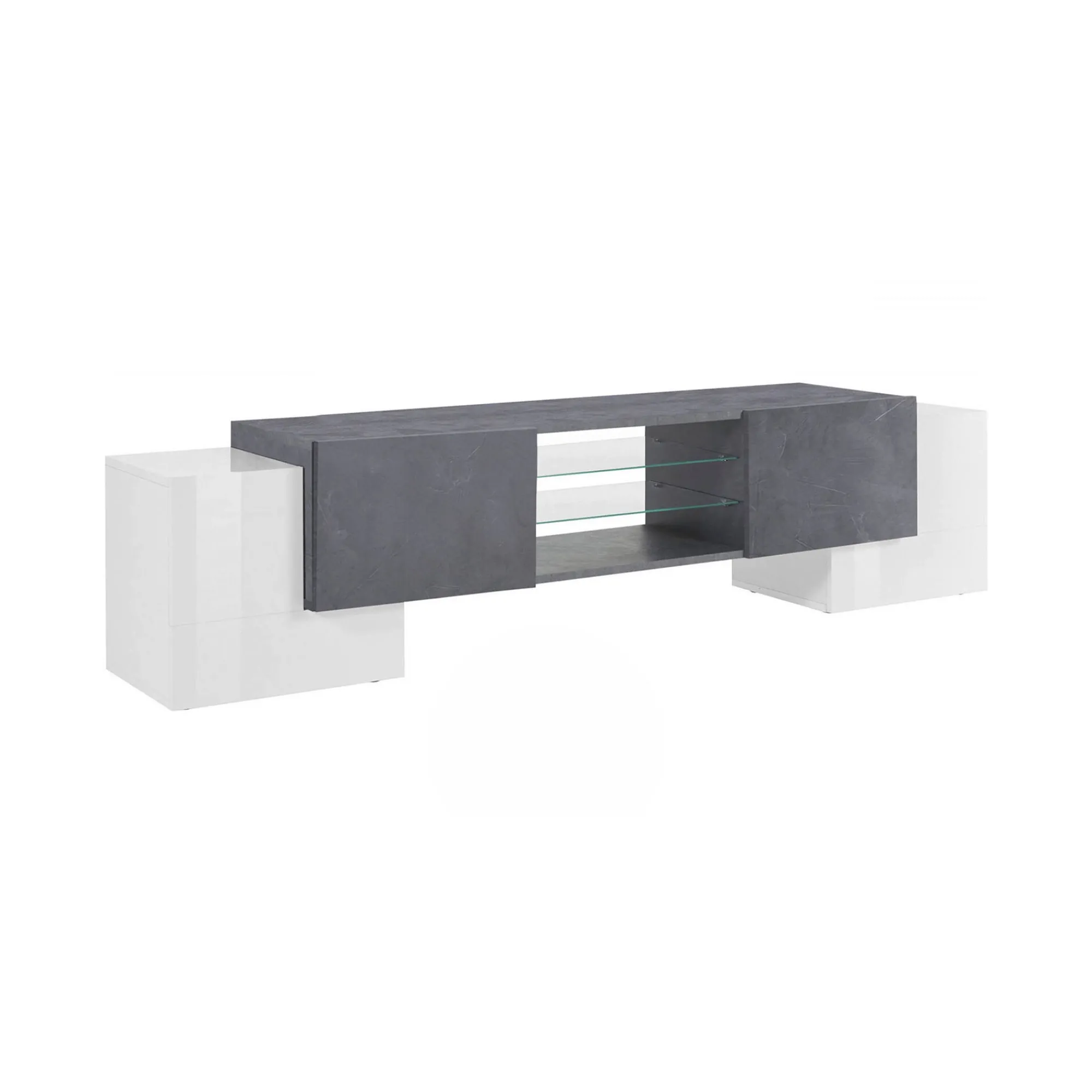 Mobile porta TV Dmartin, cm 190x45h45, Bianco lucido e Ardesia<Dmora Hot