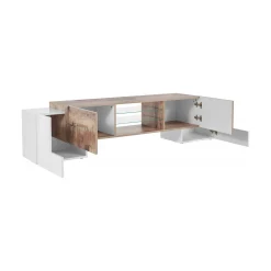 Mobile porta TV Dmartin, cm 190x45h45, Bianco lucido e Acero<Dmora Sale