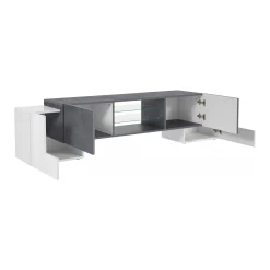 Mobile porta TV Dmartin, cm 190x45h45, Bianco lucido e Ardesia<Dmora Hot