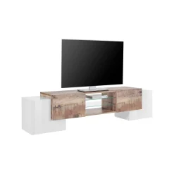 Mobile porta TV Dmartin, cm 190x45h45, Bianco lucido e Acero<Dmora Sale