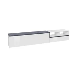 Mobile porta TV Dmate, cm 240x40h50, Bianco lucido e Ardesia<Dmora Outlet