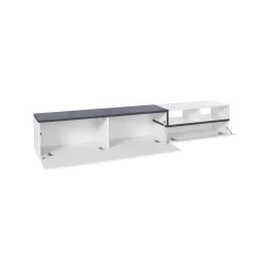 Mobile porta TV Dmate, cm 240x40h50, Bianco lucido e Ardesia<Dmora Outlet