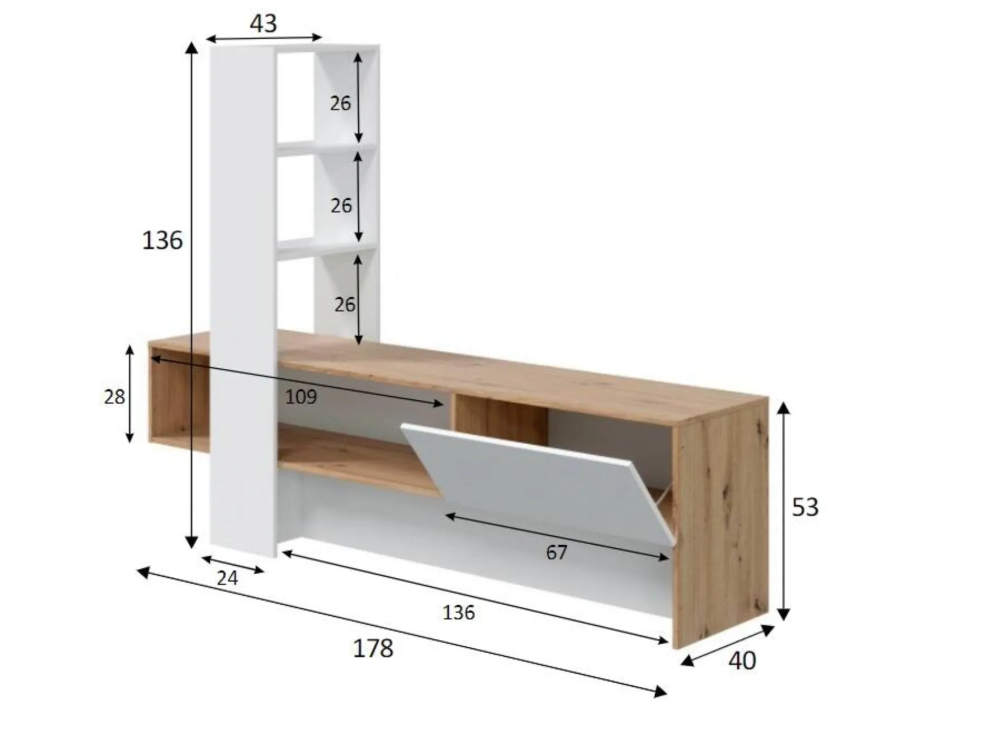 Mobile porta TV Dmurell, 178x43h136 cm, Rovere Nodi e Bianco lucido<Dmora Best Sale