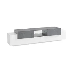 Mobile porta TV Dmusso, cm 220x45h51, Bianco lucido e Ardesia<Dmora Cheap