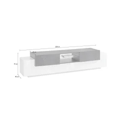 Mobile porta TV Dmusso, cm 220x45h51, Bianco lucido e Ardesia<Dmora Cheap
