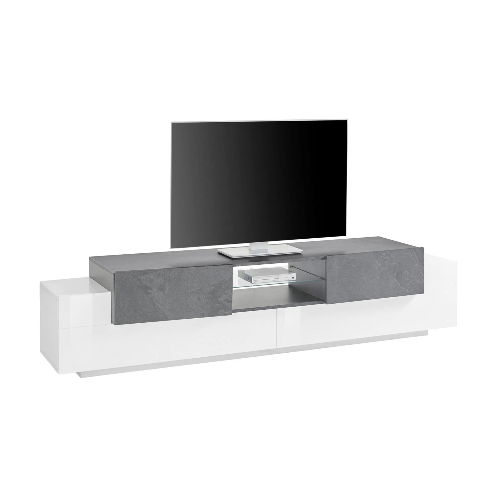 Mobile porta TV Dmusso, cm 220x45h51, Bianco lucido e Ardesia<Dmora Cheap