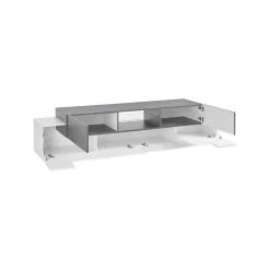 Mobile porta TV Dmusso, cm 220x45h51, Bianco lucido e Ardesia<Dmora Cheap