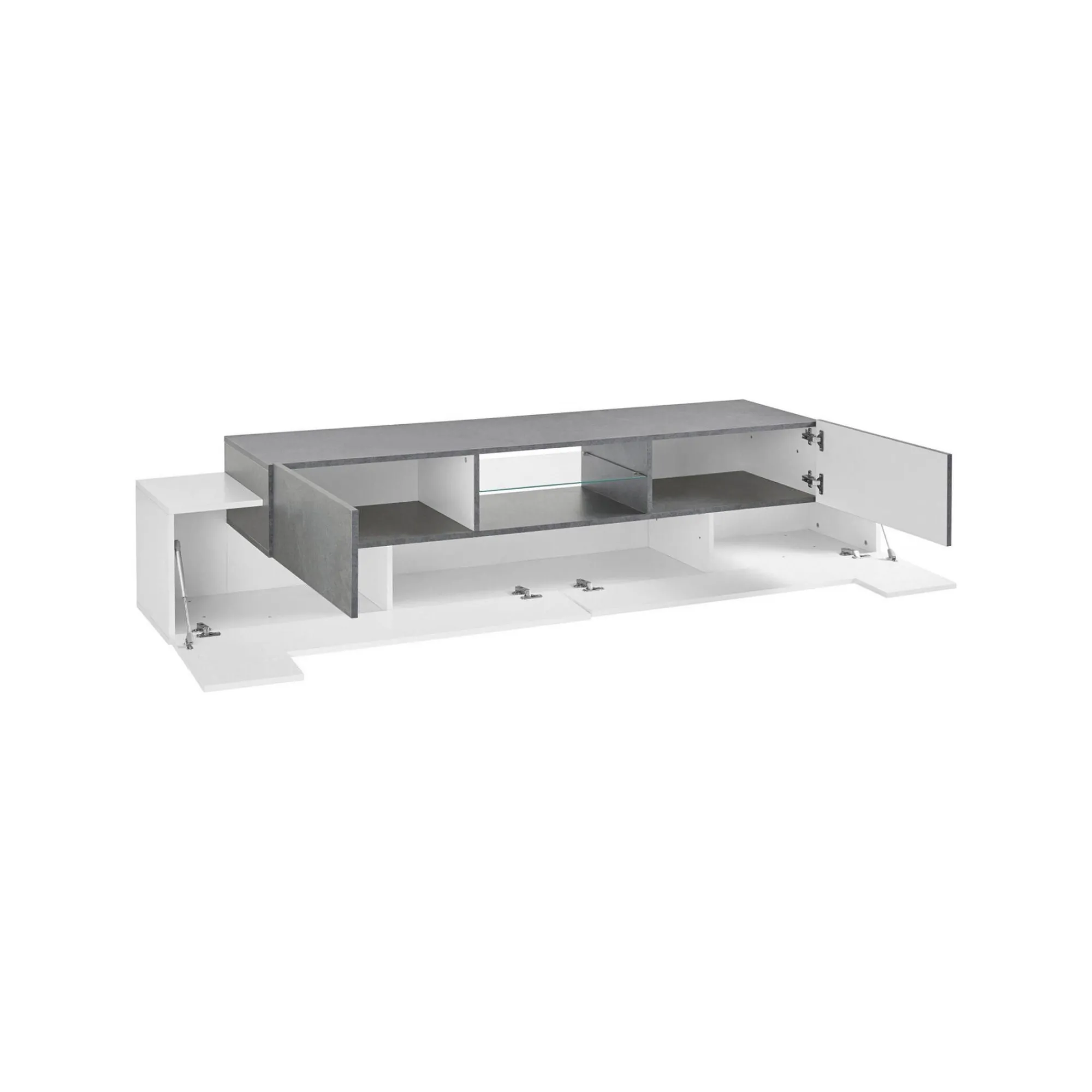Mobile porta TV Dmusso, cm 220x45h51, Bianco lucido e Ardesia<Dmora Cheap
