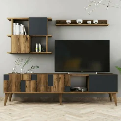 Mobile porta TV Dora, 180x34h49 cm, Noce e Antracite<Dmora Shop