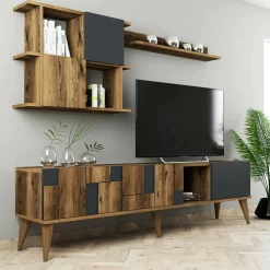 Mobile porta TV Dora, 180x34h49 cm, Noce e Antracite<Dmora Shop