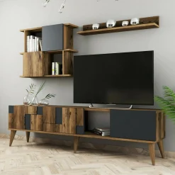 Mobile porta TV Dora, 180x34h49 cm, Noce e Antracite<Dmora Shop