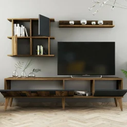Mobile porta TV Dora, 180x34h49 cm, Noce e Antracite<Dmora Shop