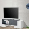 Mobile porta TV Dpalumb, cm 150x45h45, Bianco lucido e Ardesia<Dmora Discount