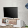 Mobile porta TV Dpalumb, cm 150x45h45, Bianco lucido e Acero<Dmora Sale