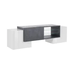 Mobile porta TV Dpalumb, cm 150x45h45, Bianco lucido e Ardesia<Dmora Discount