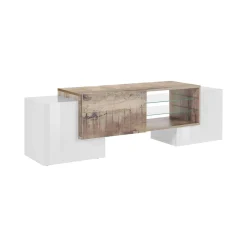 Mobile porta TV Dpalumb, cm 150x45h45, Bianco lucido e Acero<Dmora Sale
