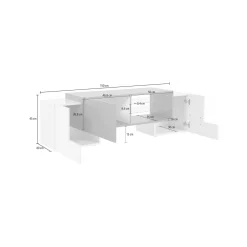 Mobile porta TV Dpalumb, cm 150x45h45, Bianco lucido e Acero<Dmora Sale