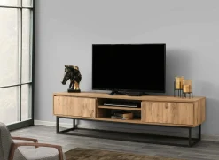 Mobile porta TV Dpirol, Nero e Quercia, 180x40h50 cm<Dmora Flash Sale