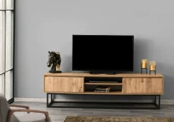 Mobile porta TV Dpirol, Nero e Quercia, 180x40h50 cm<Dmora Flash Sale