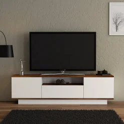Mobile porta TV Dprat, 160x30h45 cm, Noce e Bianco<Dmora Store