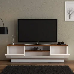 Mobile porta TV Dprat, 160x30h45 cm, Noce e Bianco<Dmora Store