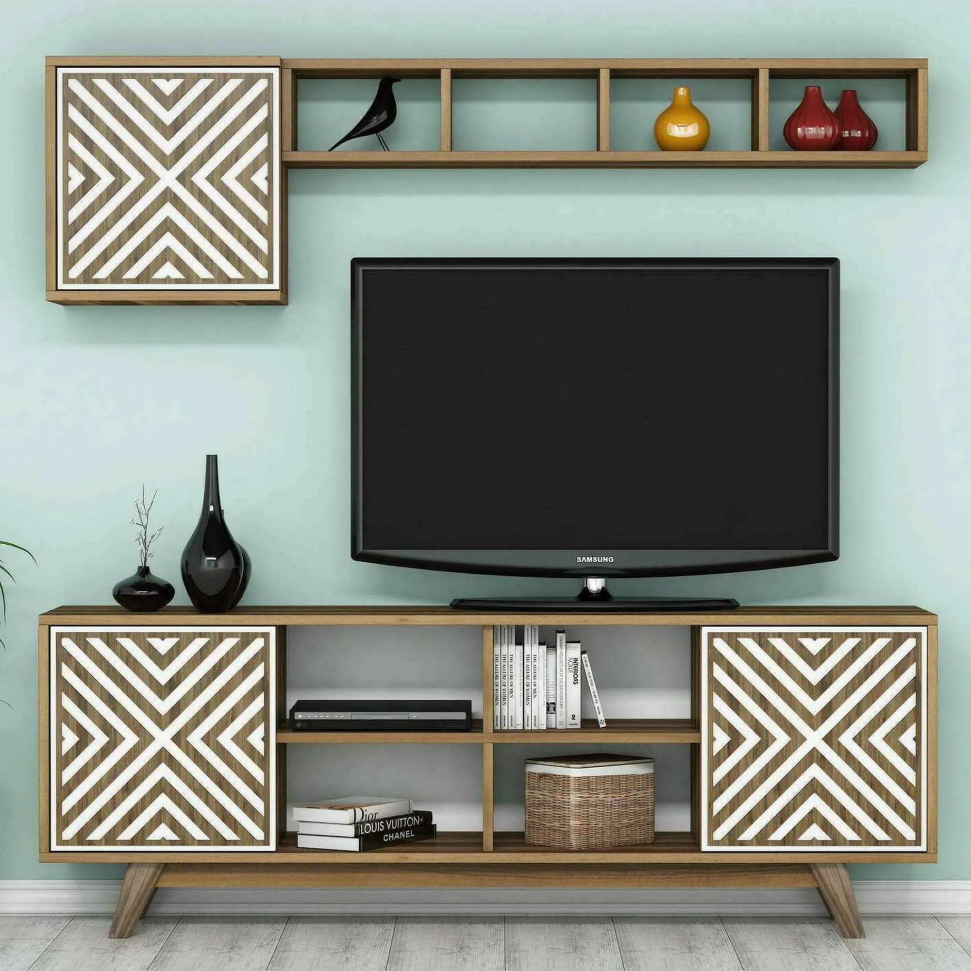 Mobile porta TV Drusilla, 160x35h56 cm, Noce e Bianco<Dmora Fashion