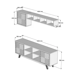 Mobile porta TV Drusilla, 160x35h56 cm, Noce e Bianco<Dmora Fashion