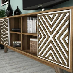 Mobile porta TV Drusilla, 160x35h56 cm, Noce e Bianco<Dmora Fashion