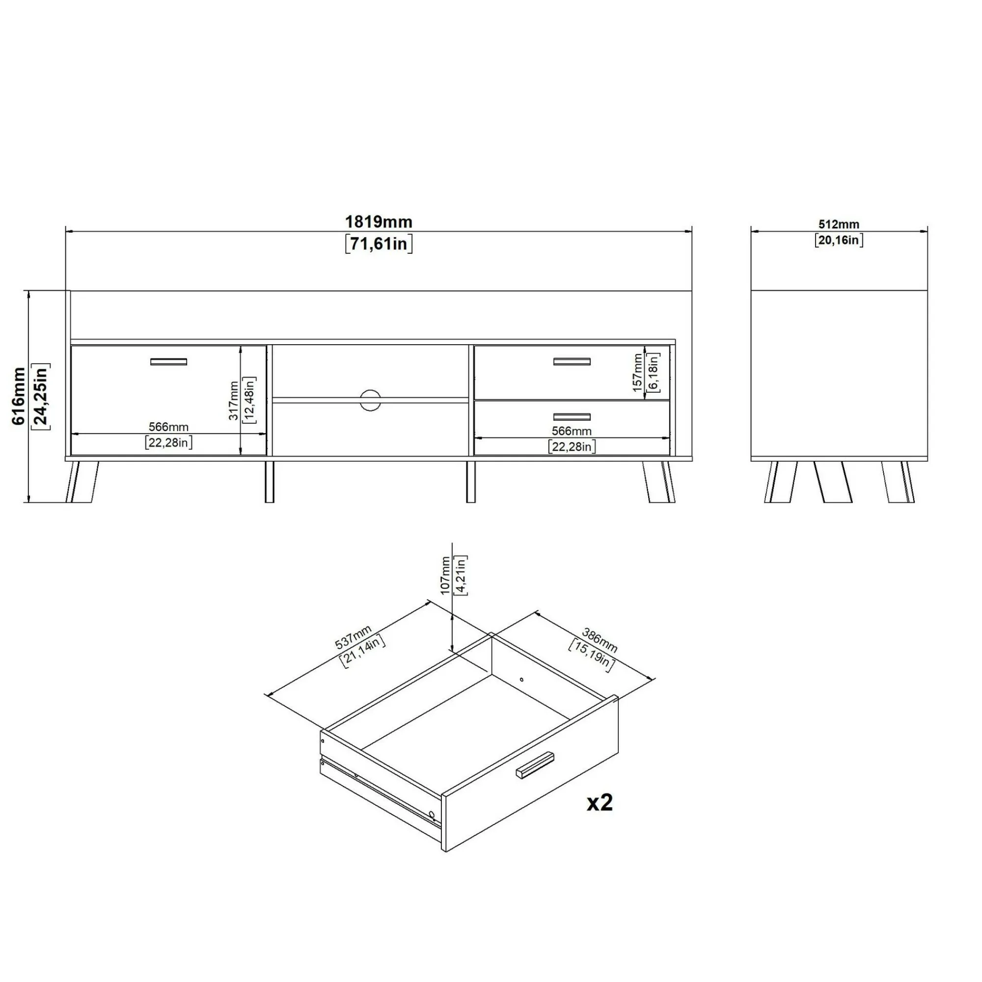 Mobile porta TV Dtestin, 51x182 h62 cm, Rovere e Bianco<Dmora Clearance
