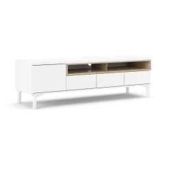 Mobile porta TV Dtoffani, 48x156 h48 cm, Bianco e Quercia<Dmora Discount