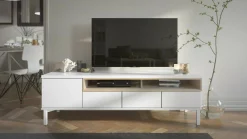 Mobile porta TV Dtoffani, 48x156 h48 cm, Bianco e Quercia<Dmora Discount