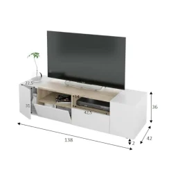 Mobile porta TV Ebe, 138x42h36 cm, Bianco e Rovere<Dmora Cheap
