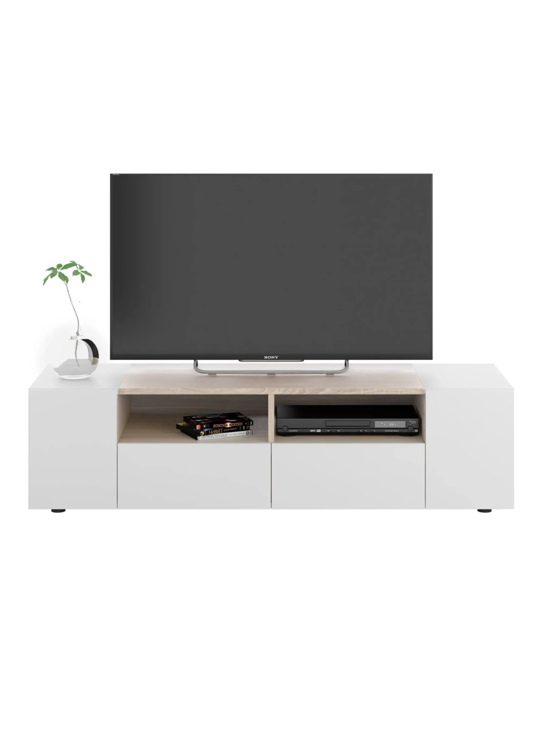 Mobile porta TV Ebe, 138x42h36 cm, Bianco e Rovere<Dmora Cheap