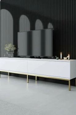 Mobile porta TV Espero, 180x30h47 cm, Bianco e Oro<Dmora Clearance