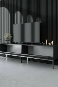 Mobile porta TV Espero, 180x30h47 cm, Antracite e Argento<Dmora Cheap