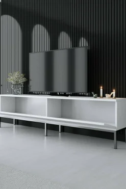 Mobile porta TV Espero, 180x30h47 cm, Bianco e Argento<Dmora Outlet