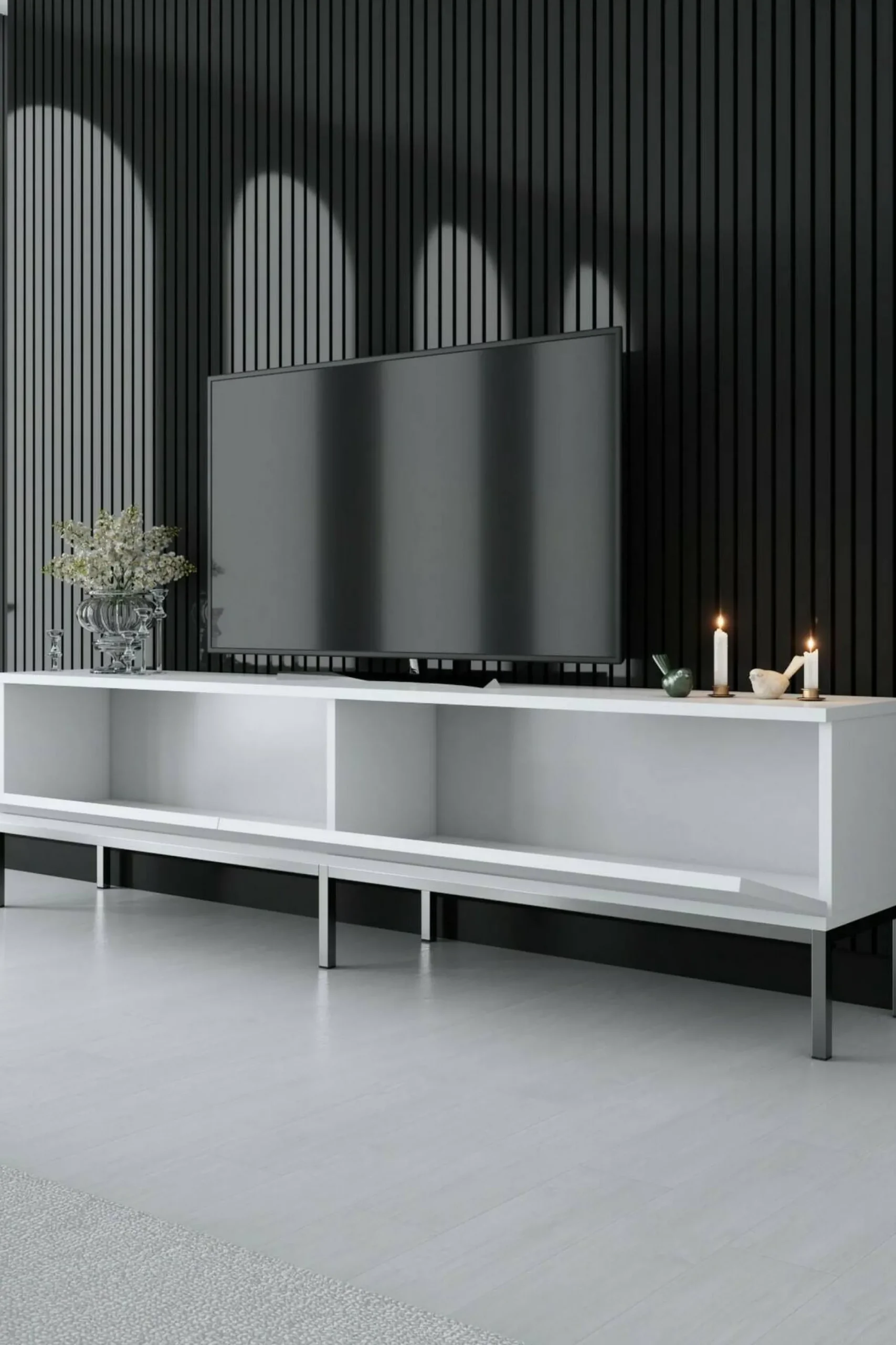 Mobile porta TV Espero, 180x30h47 cm, Bianco e Argento<Dmora Outlet
