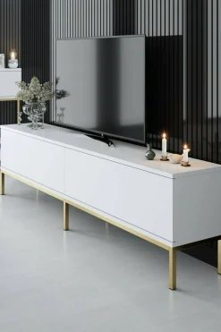 Mobile porta TV Espero, 180x30h47 cm, Bianco e Oro<Dmora Clearance