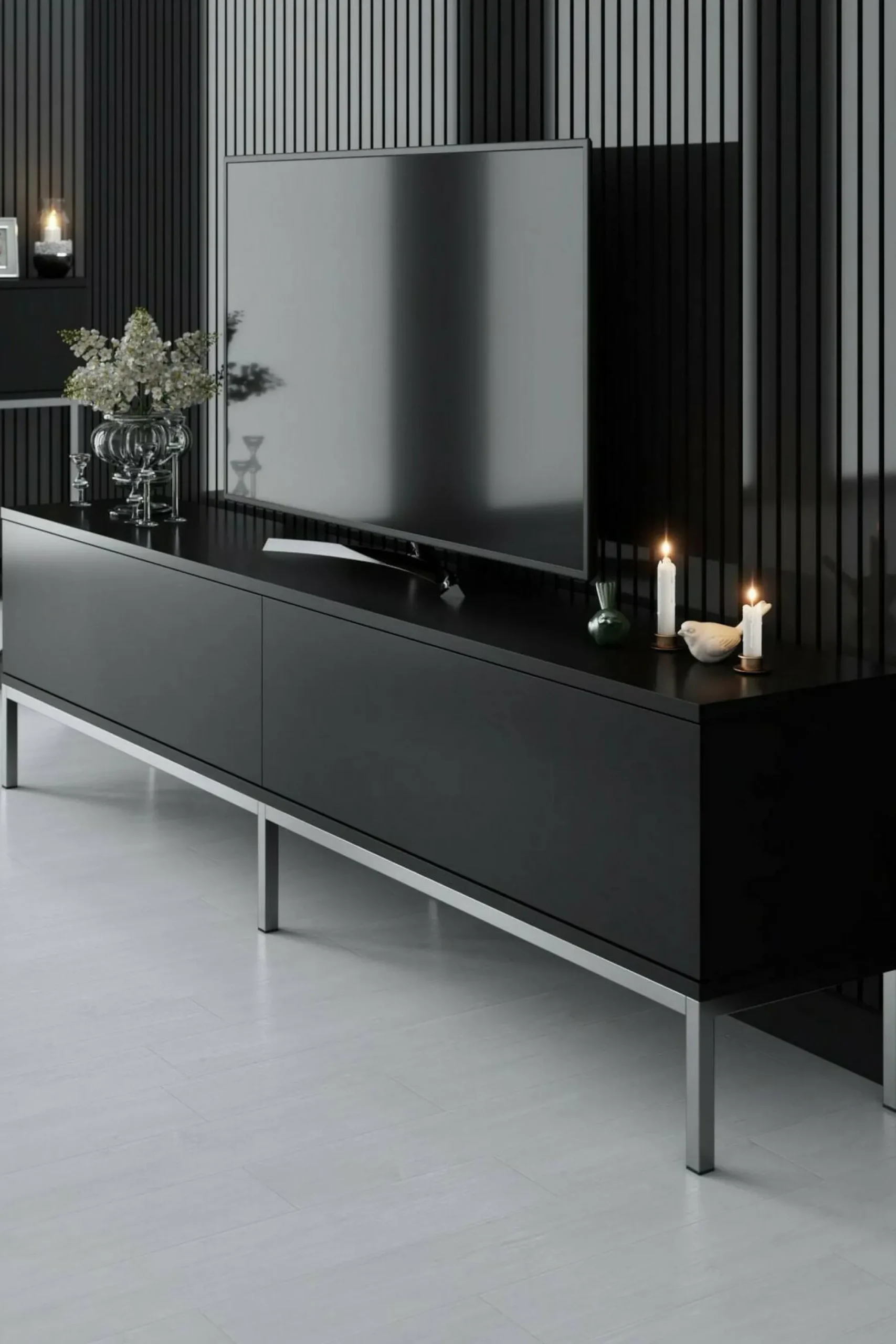 Mobile porta TV Espero, 180x30h47 cm, Nero e Argento<Dmora Clearance