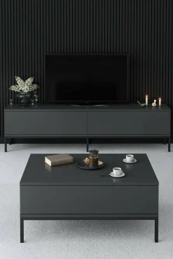 Mobile porta TV Espero, 180x30h47 cm, Antracite e Nero<Dmora Cheap