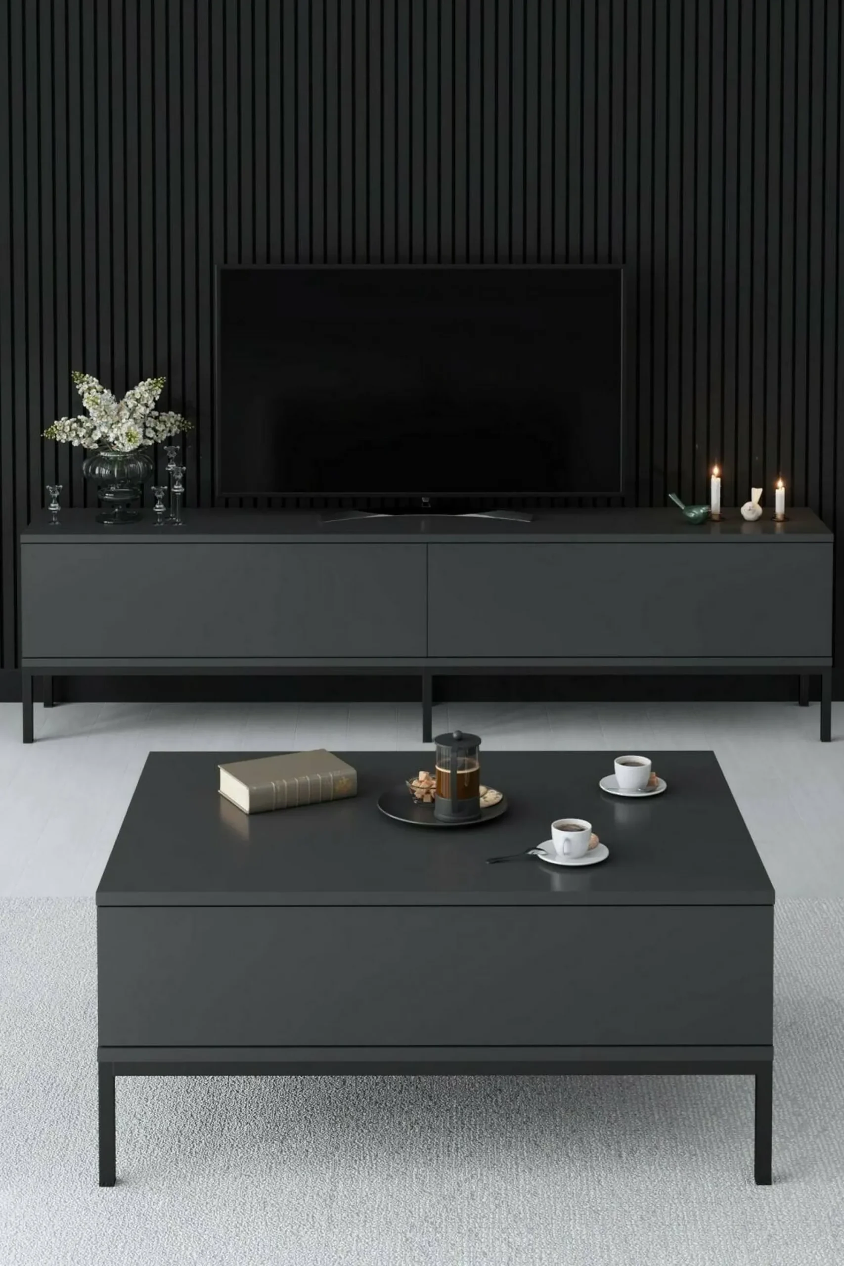Mobile porta TV Espero, 180x30h47 cm, Antracite e Nero<Dmora Cheap