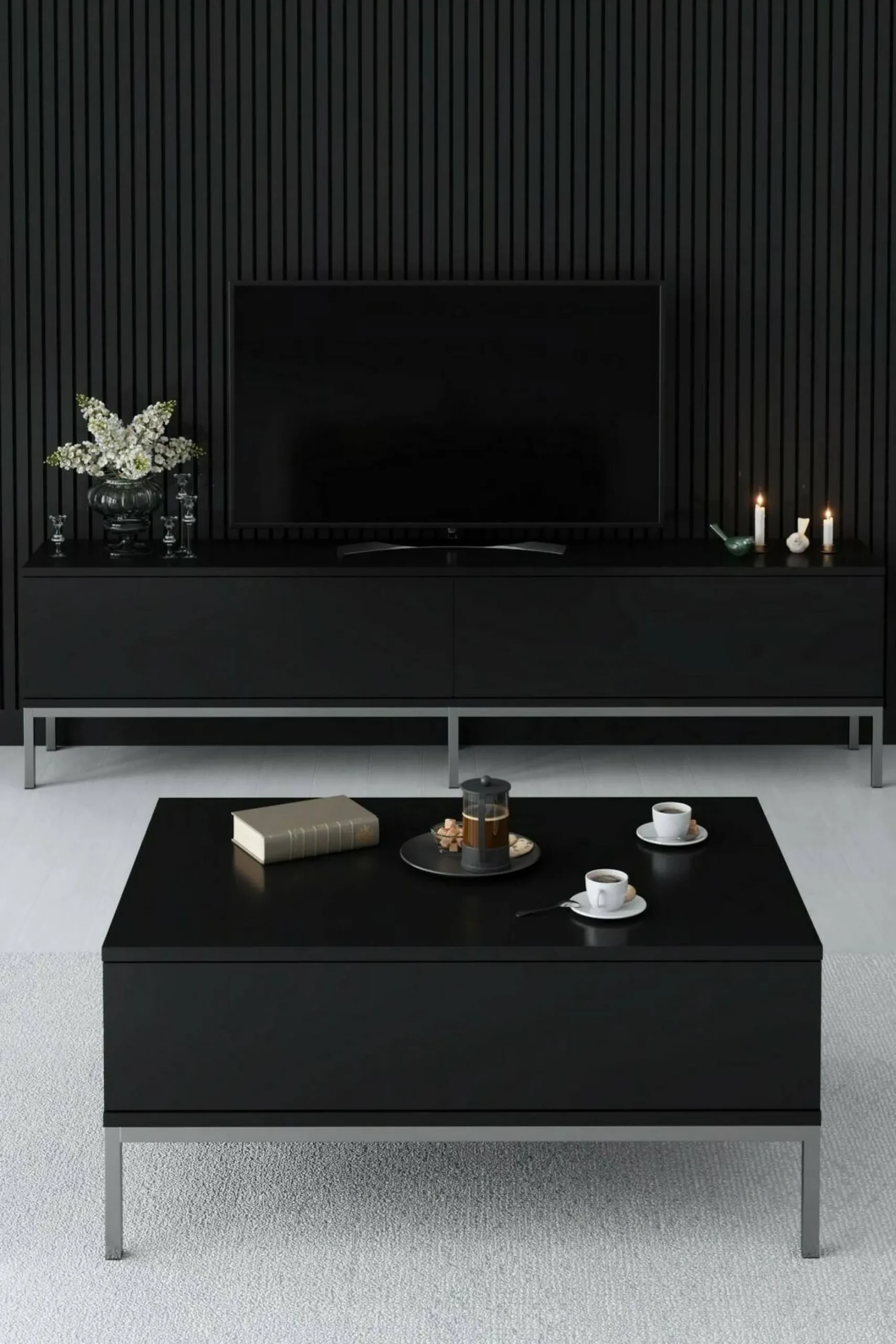 Mobile porta TV Espero, 180x30h47 cm, Nero e Argento<Dmora Clearance
