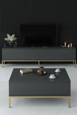 Mobile porta TV Espero, 180x30h47 cm, Antracite e Oro<Dmora Sale
