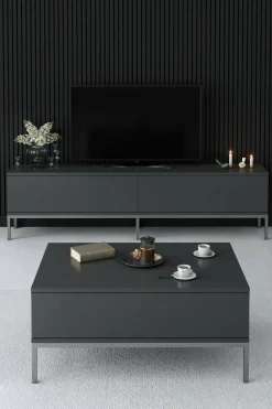 Mobile porta TV Espero, 180x30h47 cm, Antracite e Argento<Dmora Cheap