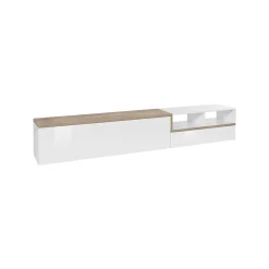 Mobile porta TV Fetta, cm 240x40h50, Bianco lucido e Acero<Dmora Outlet